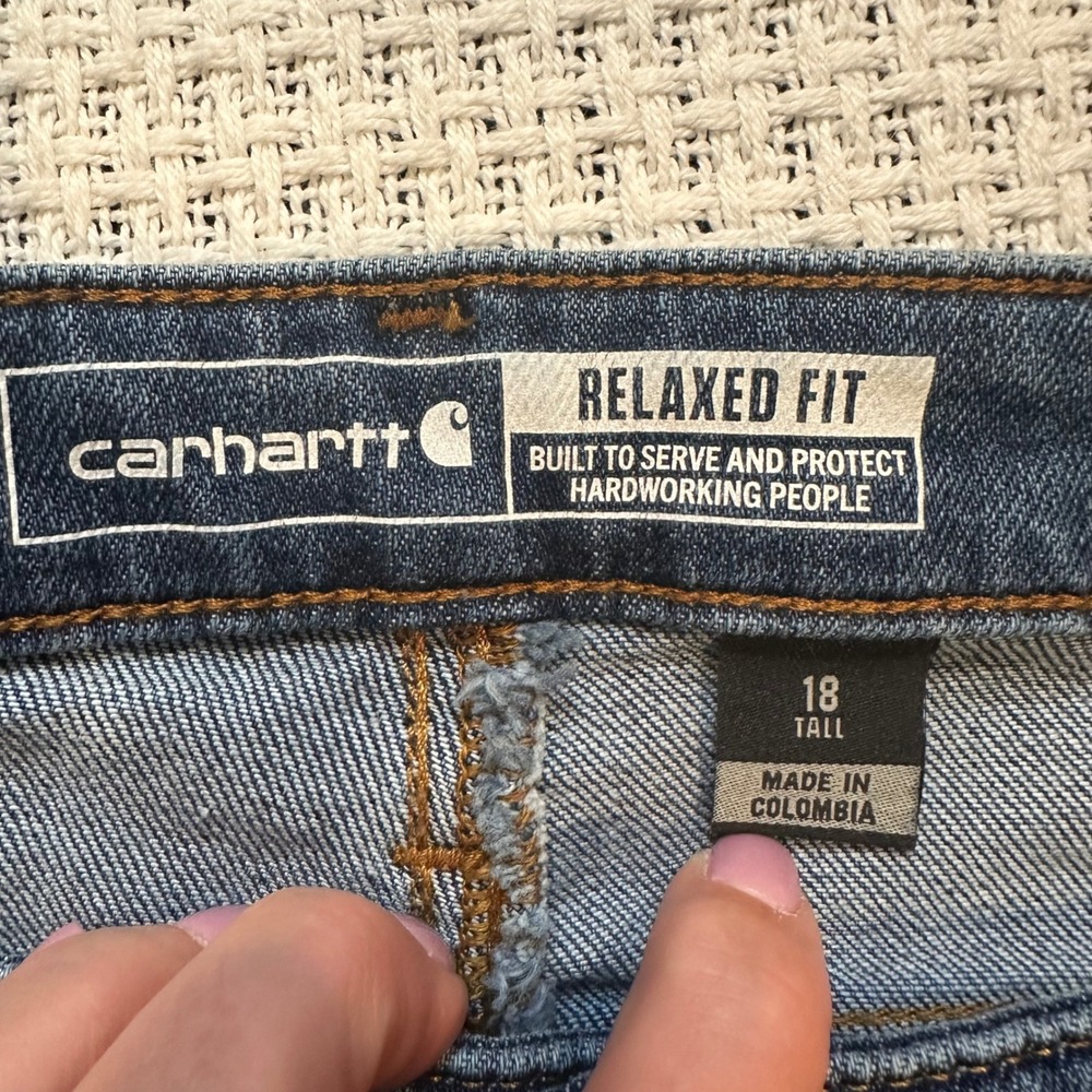 Carhartt Jeans Women 18 Tall Blue Relaxed Straight Leg Utility Workwear Denim - Picture 4 of 16